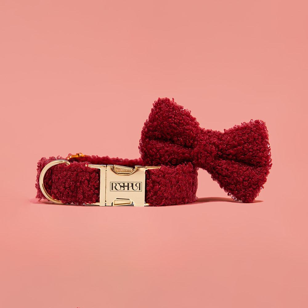 POSHPUP adjustable luxury dog collar with bow - teddy burgundy