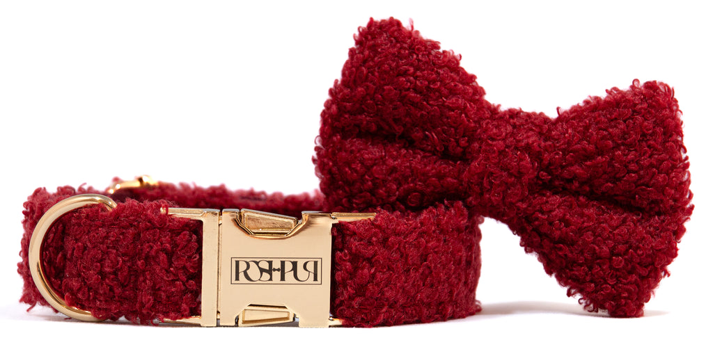 POSHPUP adjustable luxury dog collar with bow - teddy burgundy