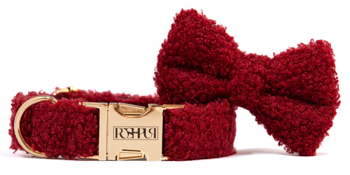 POSHPUP adjustable luxury dog collar with bow - teddy burgundy