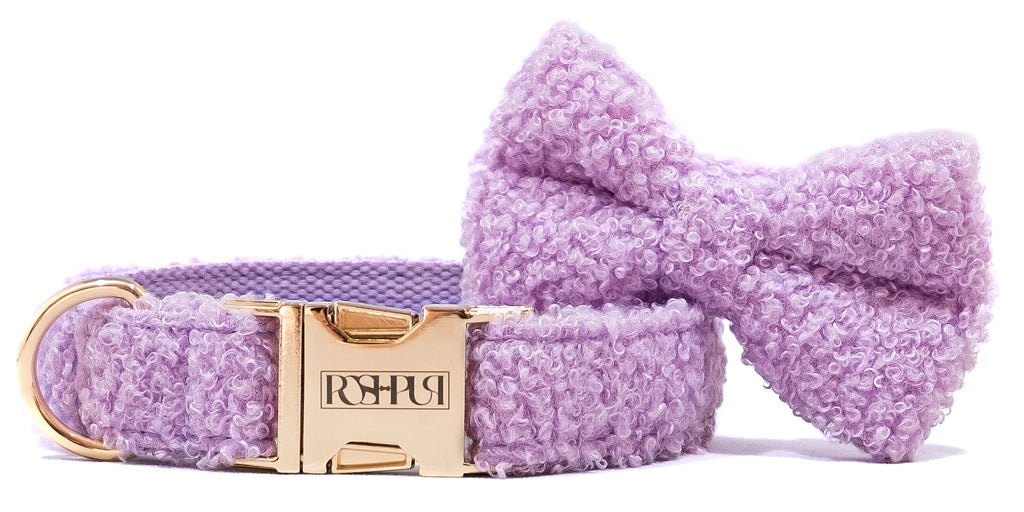 POSHPUP adjustable luxury dog collar with bow - teddy lilac