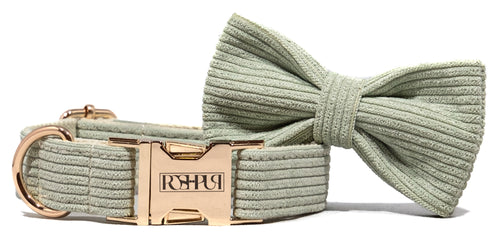 POSHPUP adjustable luxury dog collar with bow - corduroy matcha green