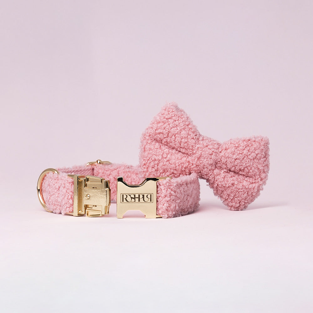 POSHPUP adjustable luxury dog collar with bow - teddy pastel pink