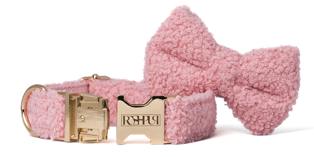 POSHPUP adjustable luxury dog collar with bow - teddy pastel pink